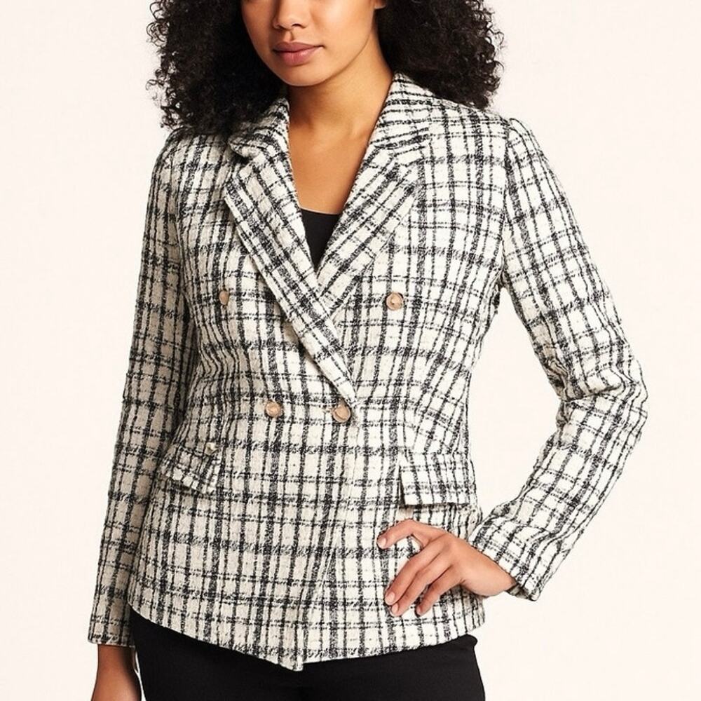 NEW Nanette Lepore Size 4 Double Breasted Tweed Blazer Jacket Plaid Career Work